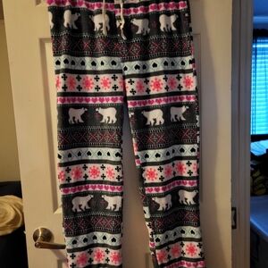 Womens Used Victory Lounge Cozy Polar Bear Lounge Pants - Pink and Gray